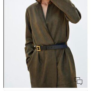 Zara Faux Suede Open-Front Coat - Olive